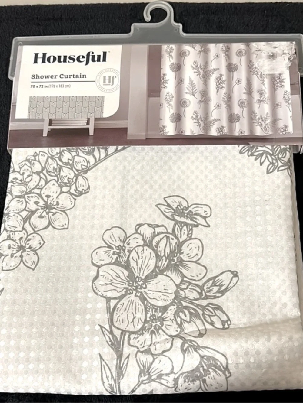 White/Gray Floral Fabric Shower  Curtain by Houseful~NEW!